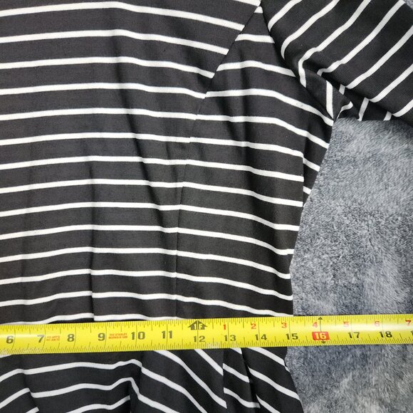 BCX Juniors Women Black 1/2 Short Sleeve Fit + Flare Dress Size 13 Striped Zip - Picture 10 of 11